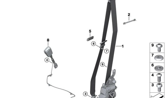 Cinturón de seguridad delantero izquierdo OEM 72117430113 para BMW G30, G30N, G31, G31N, G32, G32N. Original BMW.