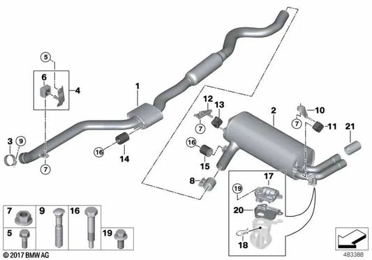 Silencieux avant pour BMW F34N, série 3 (OEM 18308643275). BMW d'origine