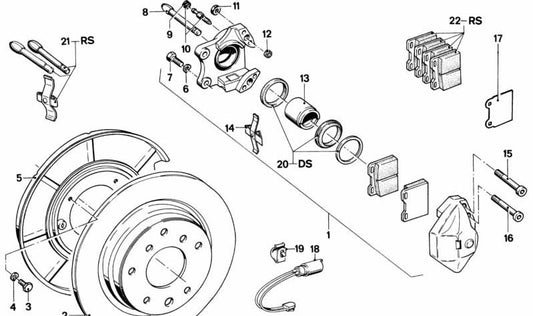 Kit de herrajes de freno trasero OEM 34211113665 para BMW E12 (todos los modelos compatibles). Original BMW.