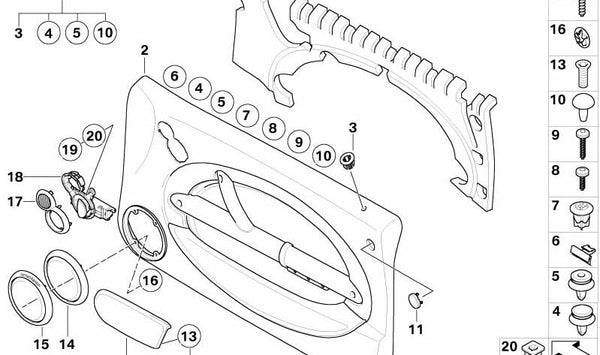 Cubierta de puerta derecha Alloy Patina Panther Black OEM 51417070628 para MINI R50, R53. Original MINI.