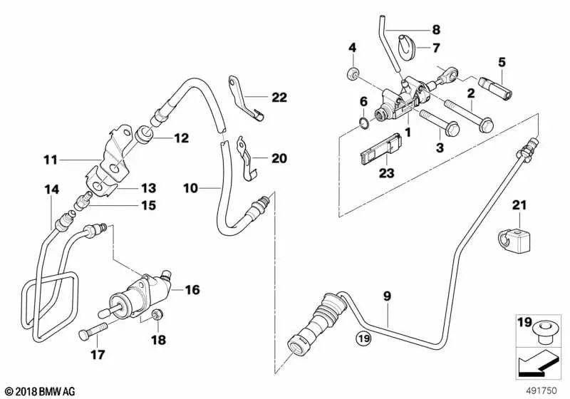 Tubo para BMW E81, E82, E87, E87N, E88, E90, E90N, E91, E91N, E92, E92N, E93, E93N, E84, E83, E83, E89 (OEM 21526765790). BMW original.