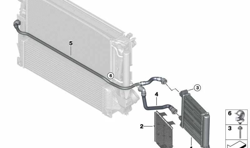 Tambuco di radiatore refrigerante per BMW Serie 1 F40, F52, Serie 2 F44, F45, F46, X1 F48, X2 F39, Mini F54, F60 (OEM 17127617374). BMW originale