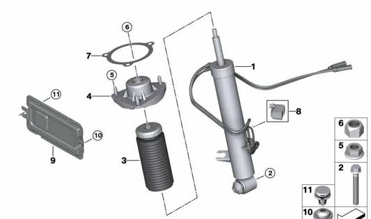 Topes de suspensión traseros con tubo protector OEM 33537850217 para BMW X5 F85 y BMW X6 F86. Original BMW.