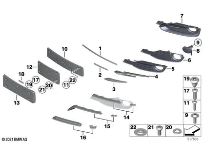 Rejilla parcialmente abierta derecha para BMW Serie 3 F30, F31 (OEM 51117255370). Original BMW