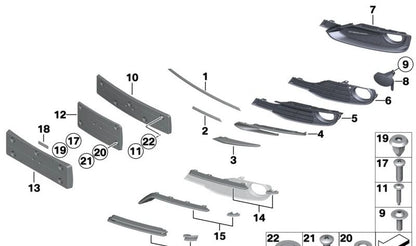 Reja cerrada izquierda OEM 51117255365 para BMW Serie 3 F30, F31 (2011-2015). Original BMW.