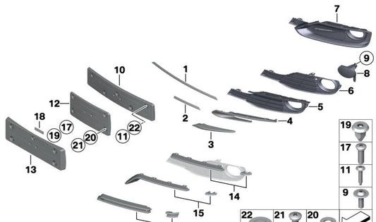 Rejilla frontal izquierda abierta OEM 51117255367 para BMW F30, F31, 330d, 330d xDrive, 335d xDrive, 335i. Compatible con modelos de 2011 a 2015. Pieza original BMW.