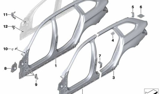 Soporte lateral superior izquierdo OEM 41007437507 para BMW Serie 5 {F90, F90N, G30, G30N, G31, G31N, G38, G38N}. Original BMW.
