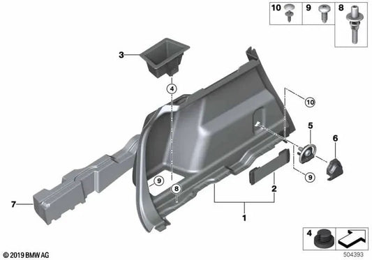 Revestimento do porta-malas esquerdo para BMW Série 2 F45, F45N (OEM 51477464963). BMW original