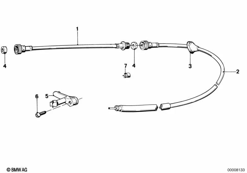Parte inferior del cable del velocímetro para BMW Serie 5 E12 (OEM 62121368145). Original BMW.