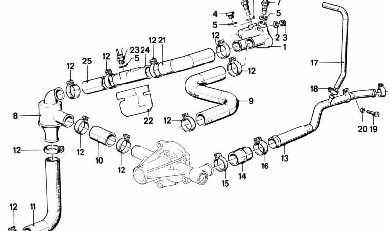 Tubo de retorno refrigerante OEM 11531266817 para BMW E21, E30, E12 y E28. Original BMW.