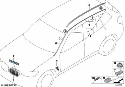 Rejilla decorativa Frontal derecha para BMW F97 (OEM 51118098088). Original BMW