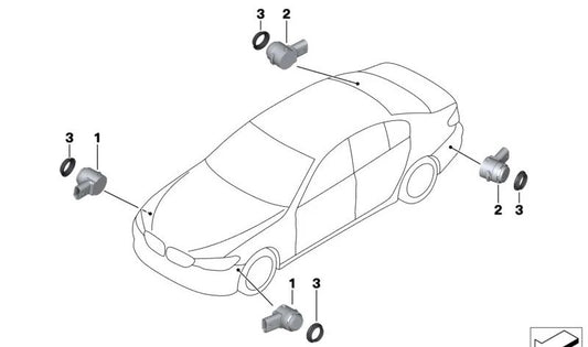 Sensore ultrasonico blu fitonico per BMW F40, F44, G30N, G31N, G38N, G32N, G11N, G12N, G05, G18, G06, G07 (OEM 66209826967). BMW originale