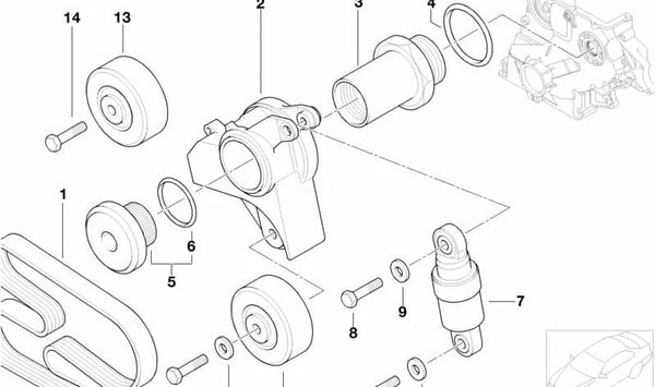 Correa poli V (Keilrippenriemen) OEM 11288477781 para BMW Serie 3 E46, Serie 5 E39. Original BMW
