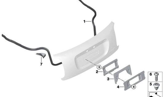 Junta perimetral de tapa de maletero trasera OEM 51767360366 para MINI Cabrio F57, F57 LCI, F57 BEV, F67… y más. Original MINI