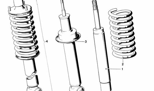 Muelle helicoidal trasero OEM 33531125735 para BMW E28 y E24. Compatible con suspensión estándar, refuerzo para remolque y suspensión HD. Original BMW.