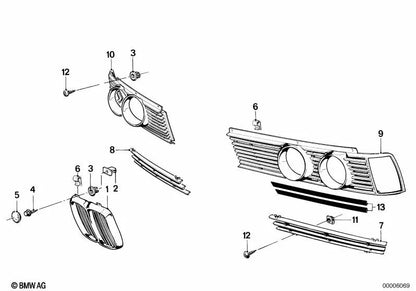 Rejilla decorativa derecha para BMW Serie 3 E21 (OEM 51131834990). Original BMW