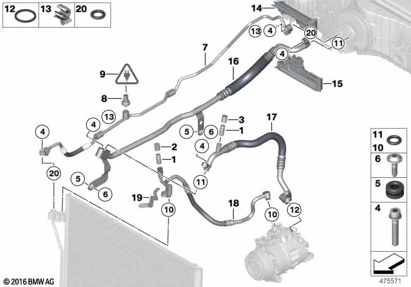 Tubo di aspirazione senza ugello di riempimento per BMW F07, F10n, F11n, F06, F12, F13, F01N, F02N (OEM 64539201933). BMW originale.