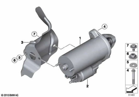 Starter motor for BMW 5 Series E60, E61, 6 Series E63, E64, 7 Series E65, E66, X5 E53, E70 (OEM 12417610344). Original BMW.