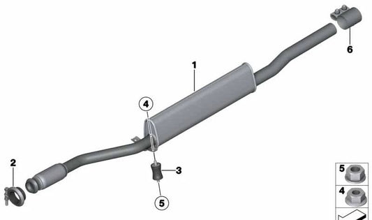 Silencioso previo trasero OEM 18309812269 para MINI Countryman R60 y Paceman R61 Cooper ALL4 (manual, tracción total). Original MINI.