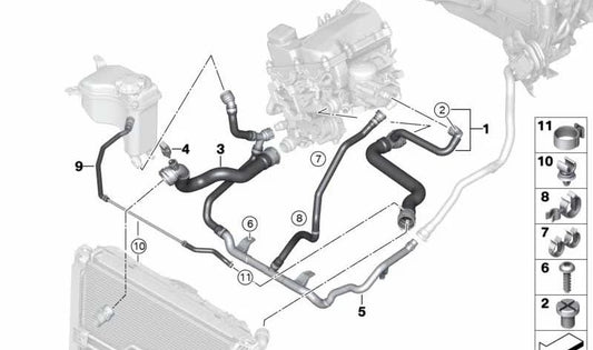Manguera retorno calefacción al termostato OEM 17127603068 para BMW E90. Pieza original BMW.