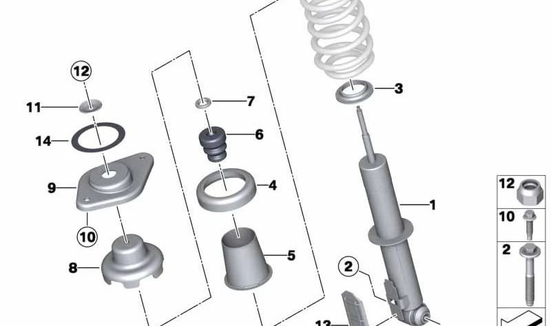 Muelle-amortiguador trasero izquierdo OEM 33529807019 para MINI R60 Countryman, R61 Paceman. Original MINI.