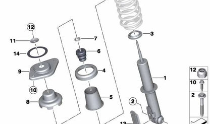 Muelle-amortiguador trasero izquierdo OEM 33529807019 para MINI R60 Countryman, R61 Paceman. Original MINI.