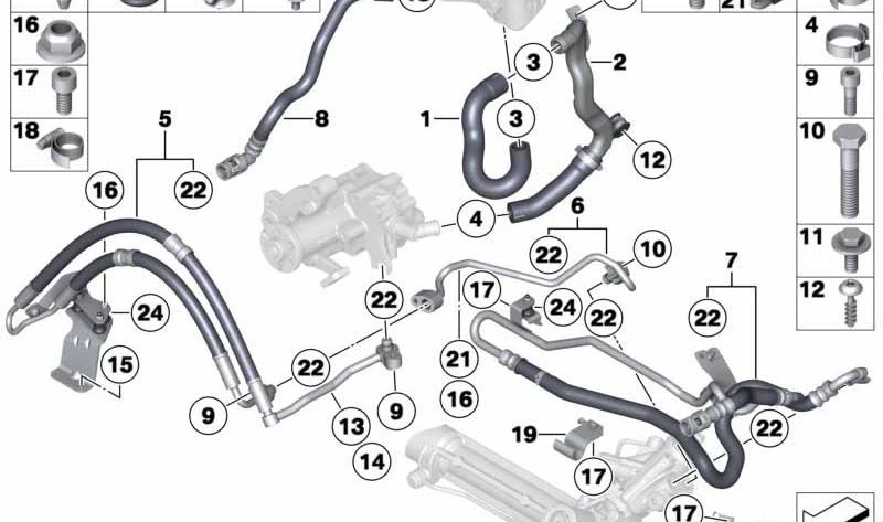 Expansion hose for BMW 7 Series F04 (OEM 32416850668). Original BMW.