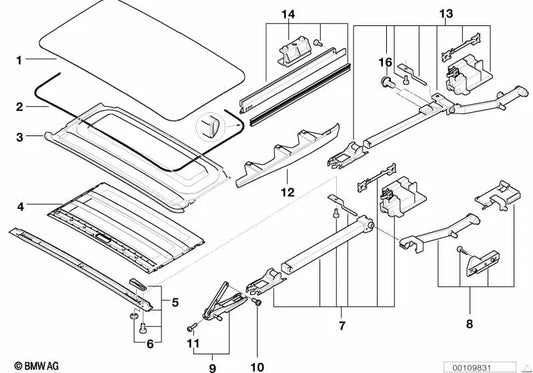 Velvet covered roof frame for BMW 5 Series E39 (OEM 54128203816). Original BMW.