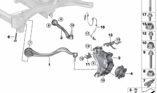Brazo de suspensión izquierdo con silentblock OEM 31106888153 para BMW Z4 {G29 M40i HF01, HF02, HF61, HF62, HF51, HF52, sDrive20i HF11, HF12, HF21, HF22}. Original BMW.