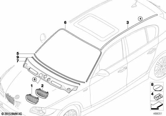 Grade decorativa esquerda para BMW E81, E87, E87N (OEM 51137128613). BMW original