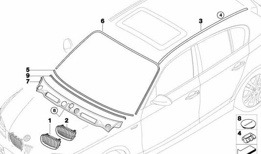 Rejilla embellecedora derecha con marco cromado OEM 51137127228 para BMW E81, E87. Pieza original BMW.