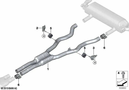 Middle silencer with pipes for BMW G16 8 Series (OEM 18308699096). Original BMW.