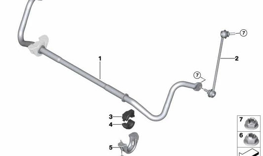 Barra estabilizadora delantera OEM 31358011850 para BMW F80, F82, F83. Original BMW.