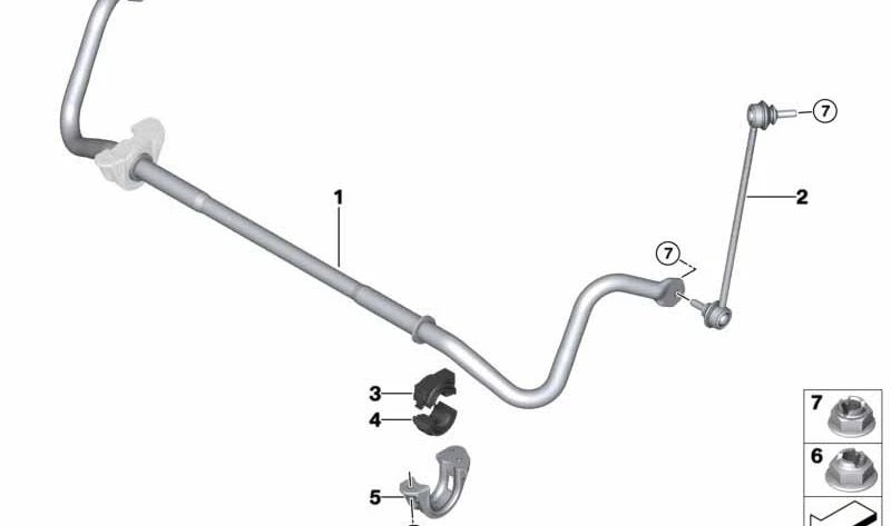 Barra estabilizadora delantera OEM 31352284760 para BMW F87 (M2 CS), F80 (M3), F82 (M4), F83 (M4 Cabrio). Original BMW.