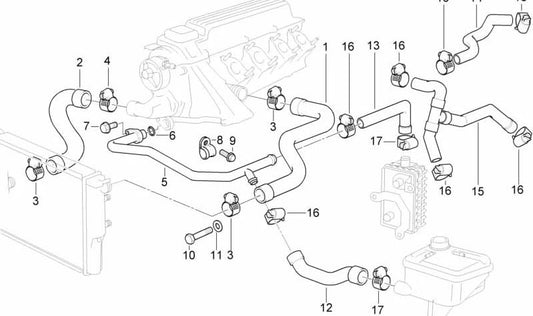 Tubo de refrigeración OEM 11532245504 para BMW E36 318tds. Conecta el motor al válvula de agua del sistema de refrigeración. Original BMW.