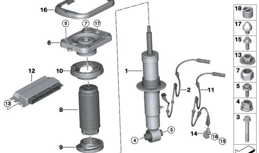 Amortiguador trasero izquierdo VDC OEM 37106896441 para BMW X5 G05, G05N, G18, G18N y BMW X6 G06, G06N. Original BMW.