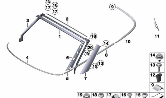 Soporte con junta del vierteaguas OEM 51762758978 para MINI R59 Cooper, Cooper S. Original MINI.