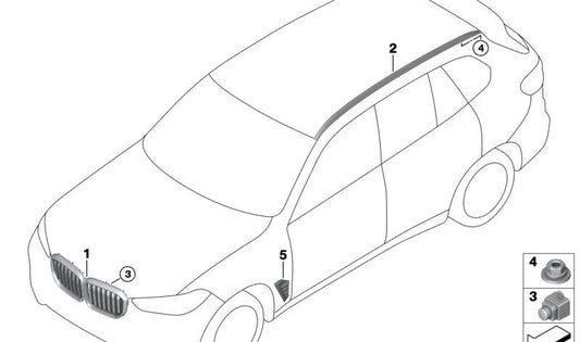 Rejilla lateral cromada derecha OEM 51115A7F468 para BMW X5 G05. Pieza original BMW.
