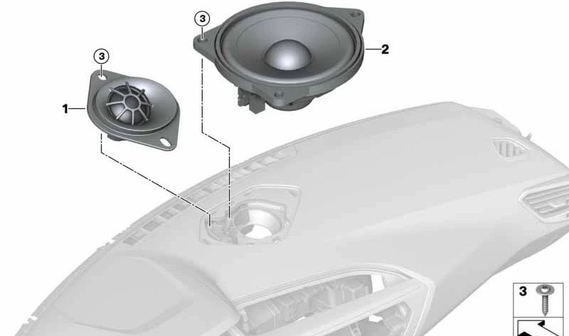 Midrange Speaker for BMW 3 Series G20, G21, G28, G80, G81, 4 Series G22, G23, G26, G82, G83, 8 Series G15, Z4 G29 (OEM 65132622545). Original BMW