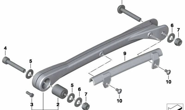 Tirante trasero nürburgsilber OEM 33177716277 para motos BMW R1200 R K27 (12/2009 - 07/2014). Original BMW Motorrad.