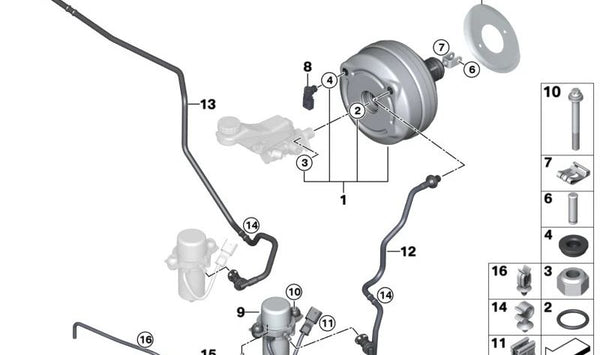 Bomba de vacío OEM 34336857405 para BMW {i3 I01, I01N} y MINI {R56}. Pieza original BMW y MINI.