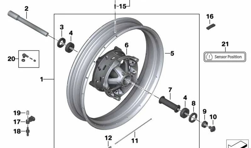Cubo de rueda delantera plata OEM 36318526657 para motos BMW R1200GS (K50). Original BMW Motorrad.