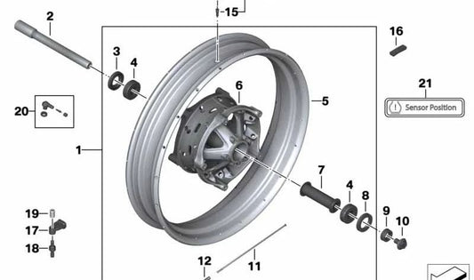 Cubo de rueda delantera plata OEM 36318526657 para motos BMW R1200GS (K50). Original BMW Motorrad.