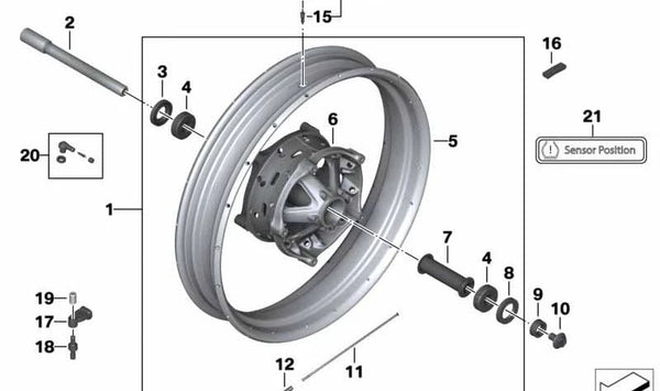 Cubo de rueda delantera plata OEM 36318526657 para motos BMW R1200GS (K50). Original BMW Motorrad.