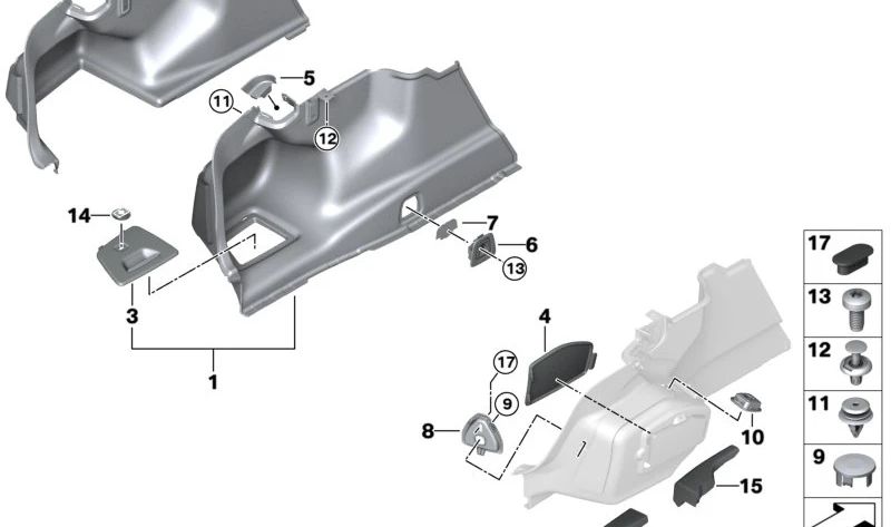 OEM 51476964057 trunk outlet for BMW E82, E88, F20, F21, F22, F23, F45, F46, F87, E90, E91, E92, F30, F35, F80, F32, F36, F82, F11, F90, G30, g E84, F48, F49, F39, F25, G01, G08, F97, F26, G02, F98, E70, F15, F85, E71