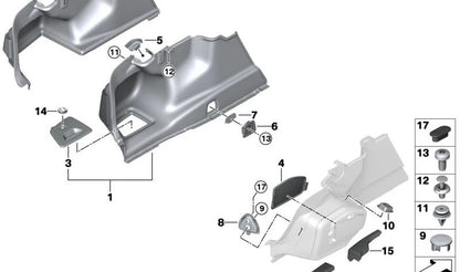 OEM 51476964057 trunk outlet for BMW E82, E88, F20, F21, F22, F23, F45, F46, F87, E90, E91, E92, F30, F35, F80, F32, F36, F82, F11, F90, G30, g E84, F48, F49, F39, F25, G01, G08, F97, F26, G02, F98, E70, F15, F85, E71