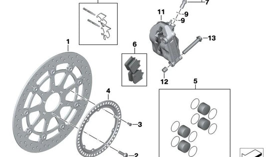 Grampo de freio direito sem pílulas OEM 34117714784 para BMW Motorrad S 1000 RR (SK46) e S 1000 R (SK47). Compatível com os modelos 2009-2020. Substituição original do BMW Motorrad.
