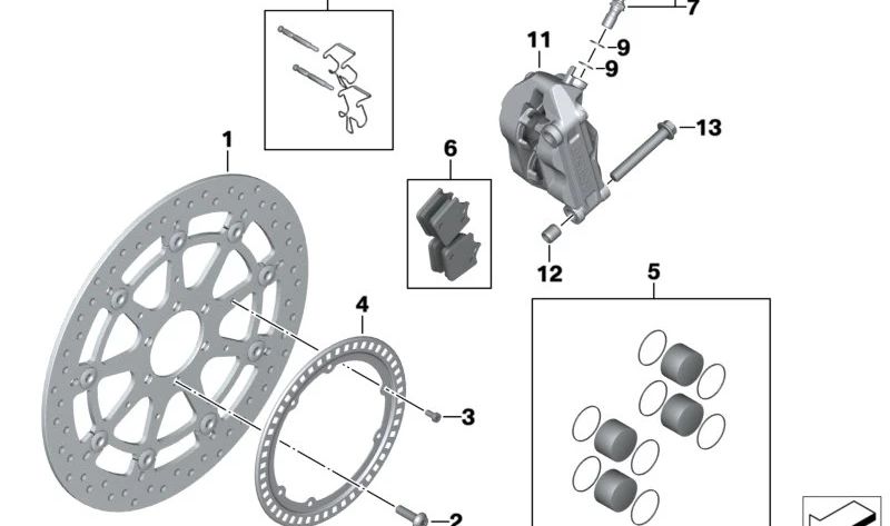 Silla sin taco de freno izquierda OEM 34117714783 para motos BMW S 1000 RR (K46), S 1000 R (K47). Original BMW Motorrad.