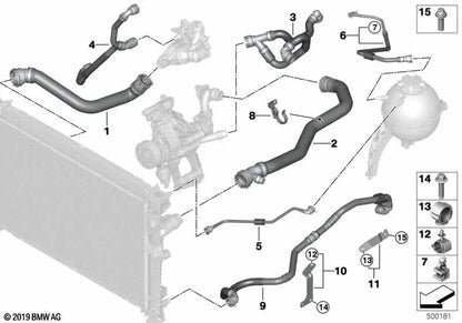 Coolant pump pipe for BMW G05 (OEM 17128579339). Genuine BMW