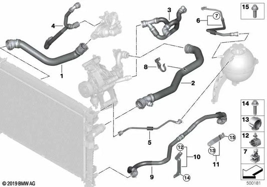 Tubo da bomba de refrigerante para BMW G05 (OEM 17128579339). BMW original